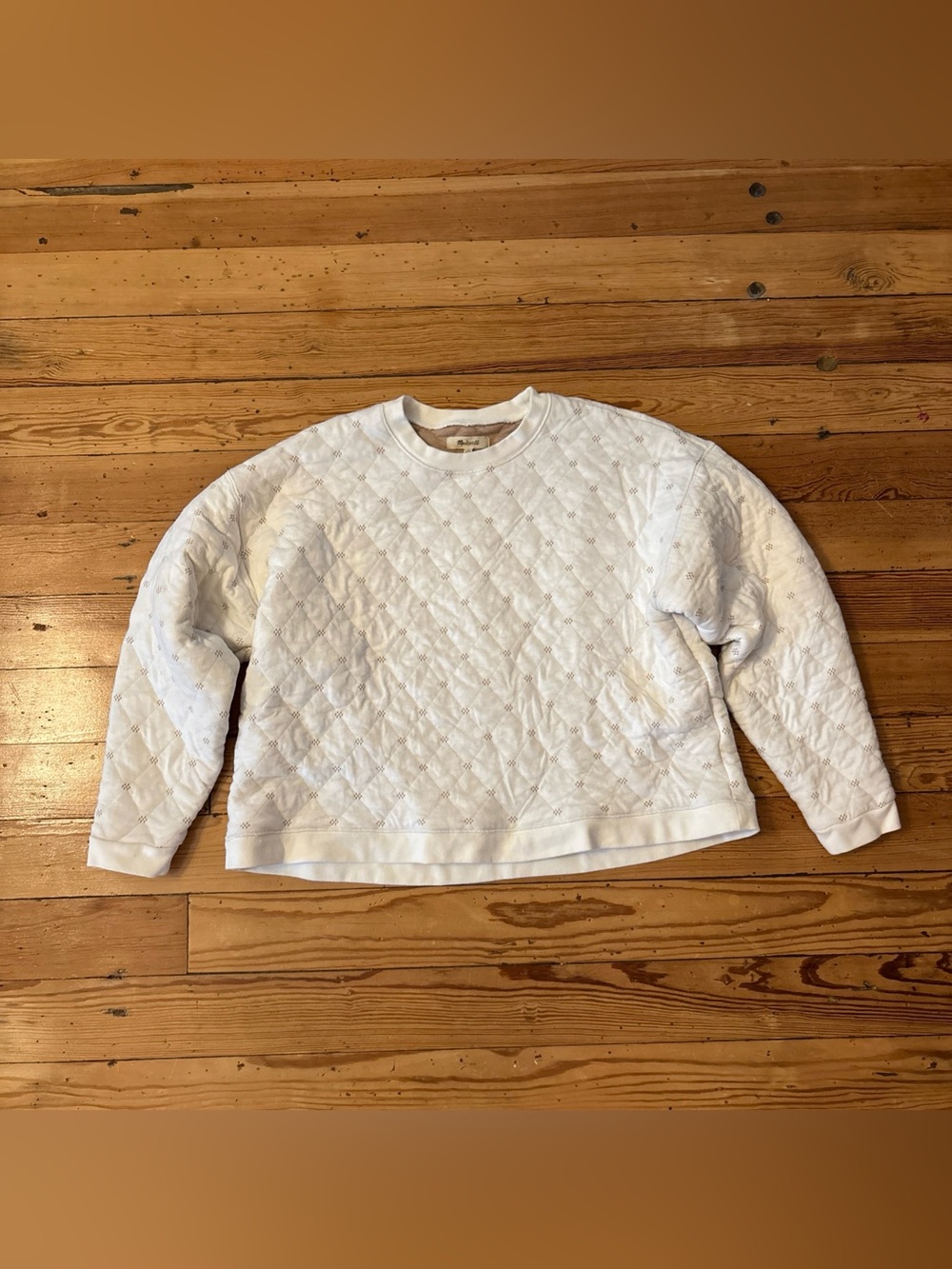 Madewell Quilted Swing Sweatshirt Women’s Large Antique Cream Diamond Crewneck